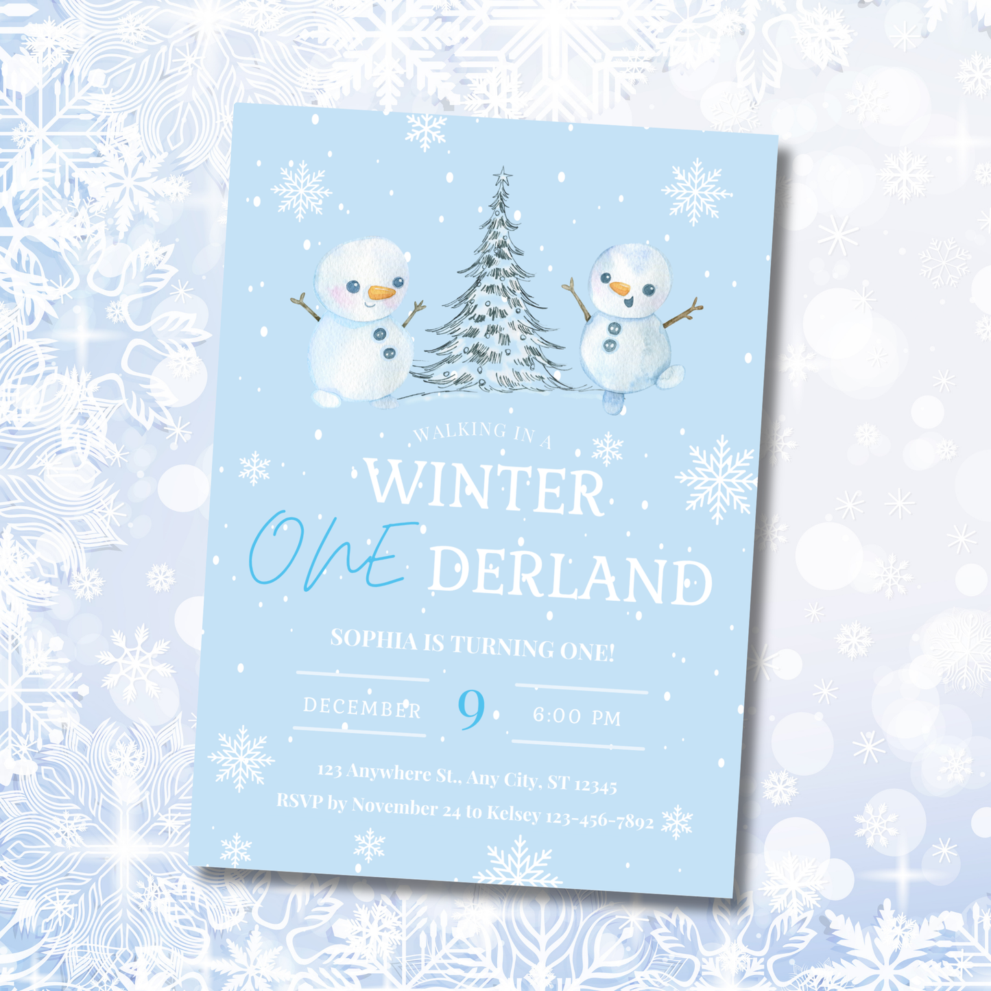 Winter ONEderland First Birthday Invitation | 5x7 Editable Canva Template