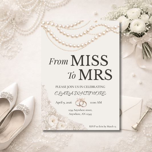 From Miss to Mrs Digital Invitation | Elegant Bridal Shower Template
