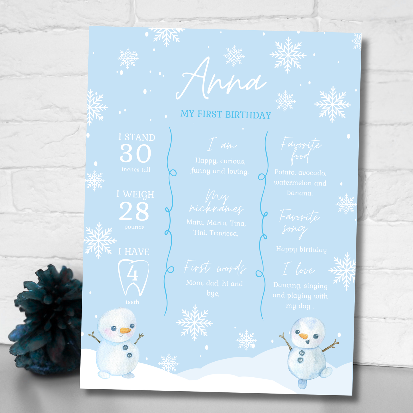 Winter ONEderland Editable Milestone Poster | Neutral Winter First Birthday