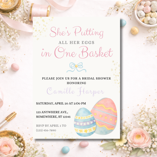 She’s Putting All Her Eggs in One Basket | Bridal Shower Invitation | Editable Canva Template