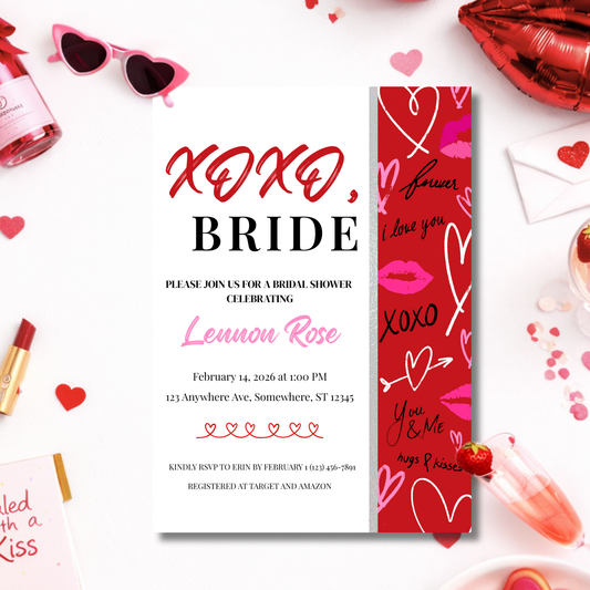 XOXO, Bride | Editable Bridal Shower Invitation