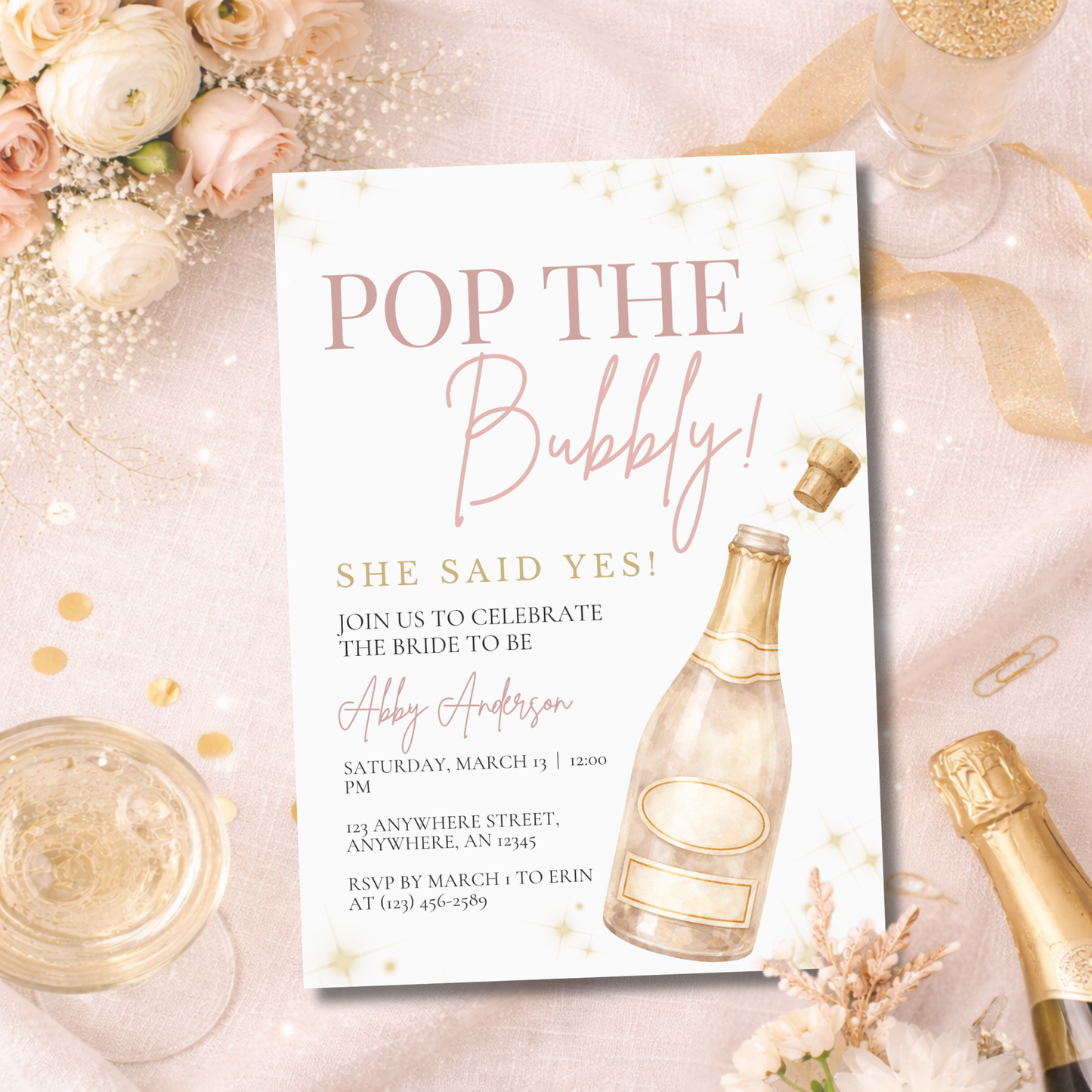 Pop the Bubbly Invitation | Pop the Bubbly Champagne Bridal Shower Party Invitation
