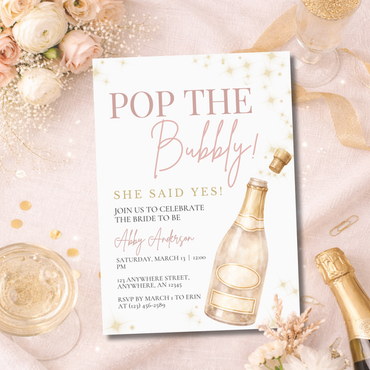 Pop the Bubbly Invitation | Pop the Bubbly Champagne Bridal Shower Party Invitation