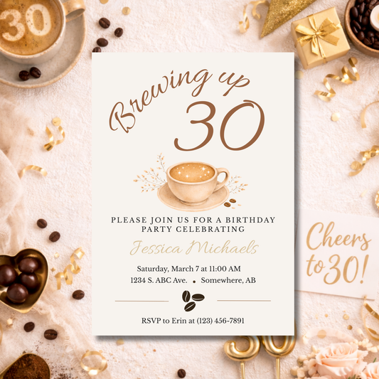 Coffee Themed 30th Birthday Party | Editable Canva Download