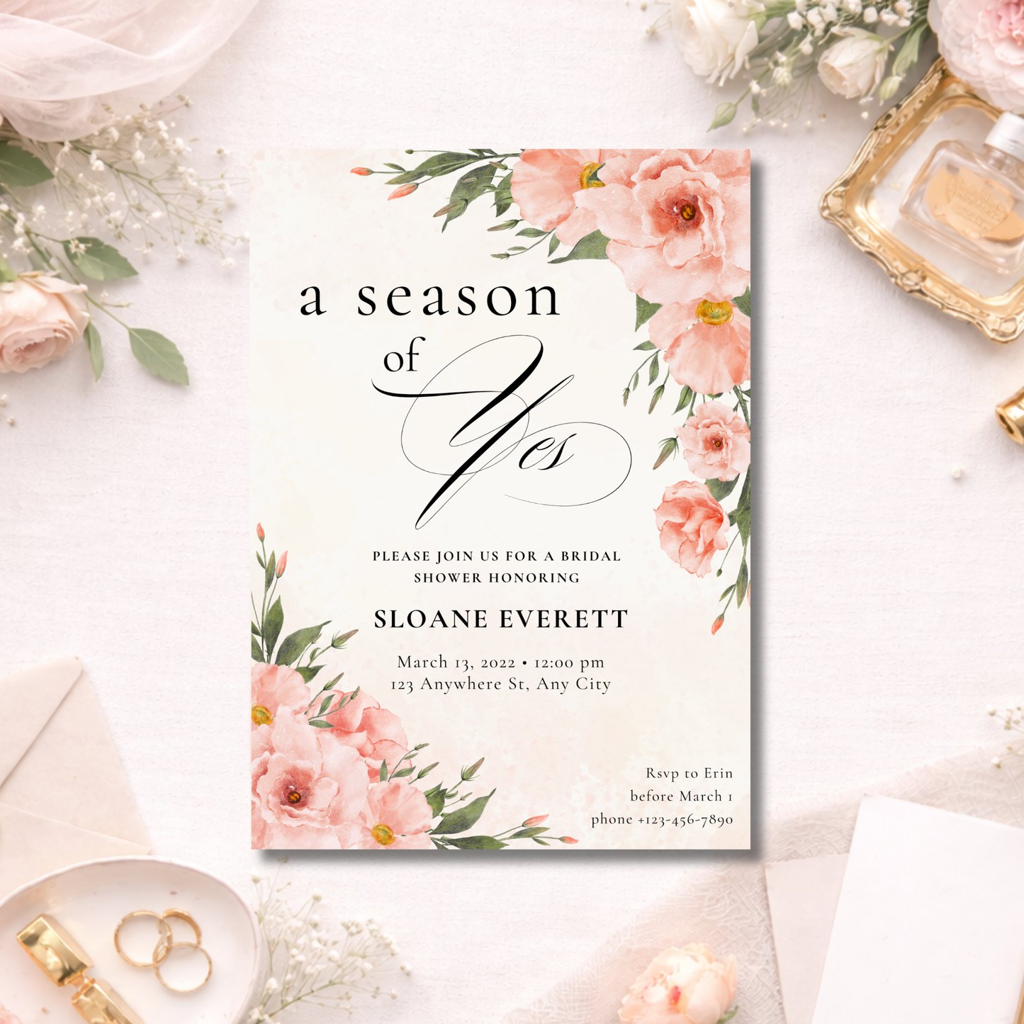 A Season of Yes Bridal Shower Digital Invitation | Editable Canva Template