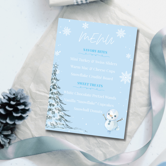 Winter ONEderland Editable Menu Sign | Neutral Winter First Birthday