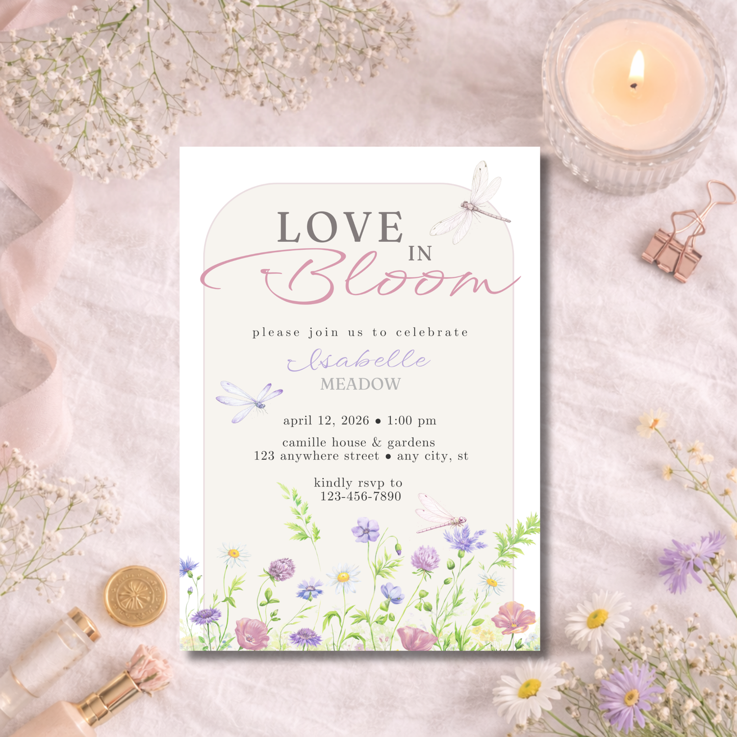 Love in Bloom Bridal Shower Invitation | Editable Wildflower Canva Template