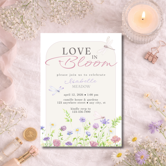 Love in Bloom Bridal Shower Invitation | Editable Wildflower Canva Template