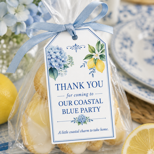 Coastal Blue Party Favor Tags | Amalfi Inspired Blue and White Favor Tags