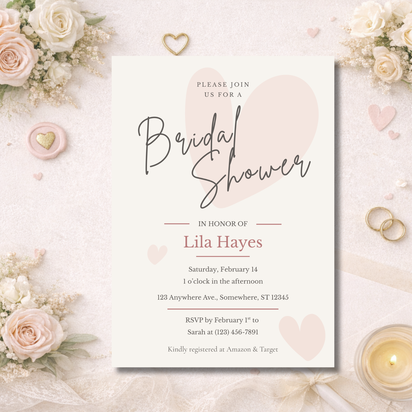 Forever & Always Bridal Shower Invitation | Editable Canva Template