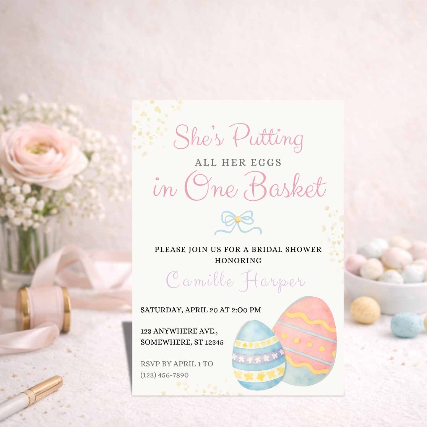 She’s Putting All Her Eggs in One Basket | Bridal Shower Invitation | Editable Canva Template
