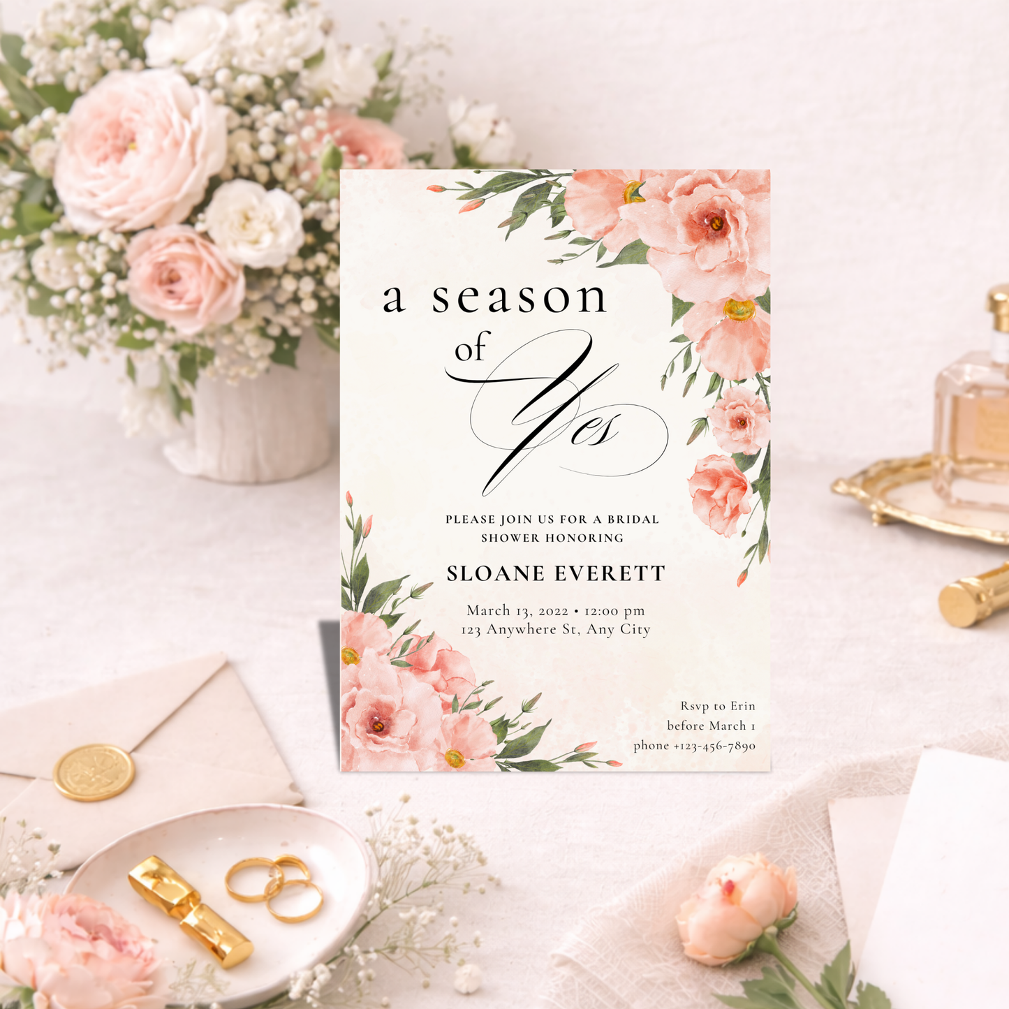 A Season of Yes Bridal Shower Digital Invitation | Editable Canva Template
