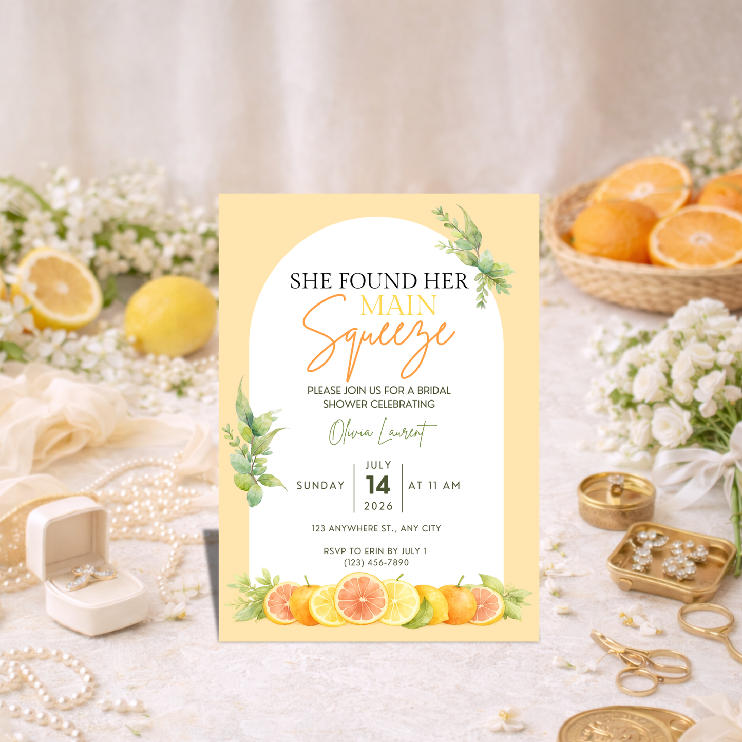 She Found Her Main Squeeze Bridal Shower Invitation | Editable Citrus Bridal Shower Invite | Digital Download