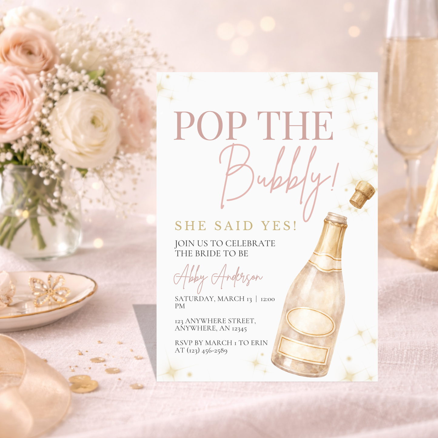 Pop the Bubbly Invitation | Pop the Bubbly Champagne Bridal Shower Party Invitation