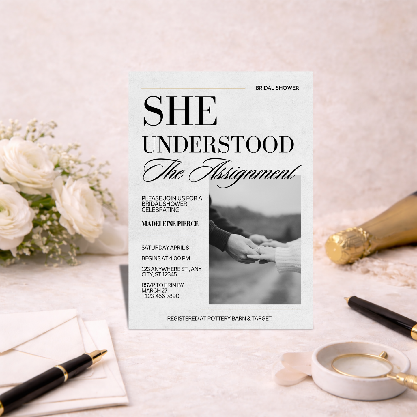 She Understood the Assignment | Editorial Bridal Shower Digital Invitation
