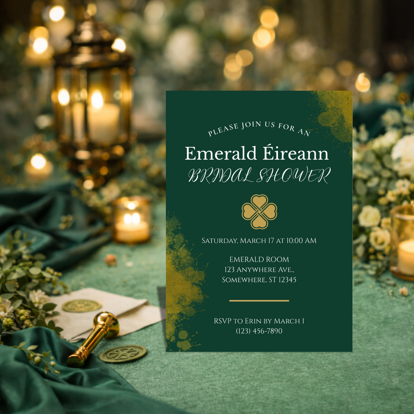 Emerald Éireann Bridal Shower Invitation | Editable Canva Template