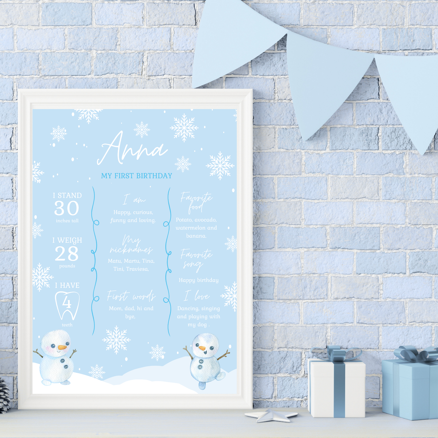 Winter ONEderland Editable Milestone Poster | Neutral Winter First Birthday