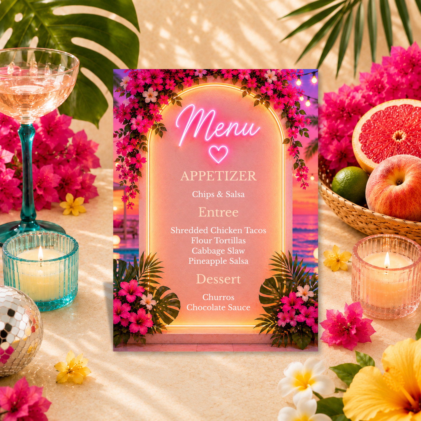 I've Got a Text Party Menu Sign Template | Tropical Villa Dinner Party Menu | Editable Canva Menu Sign | Watch Party Decor | Instant Download