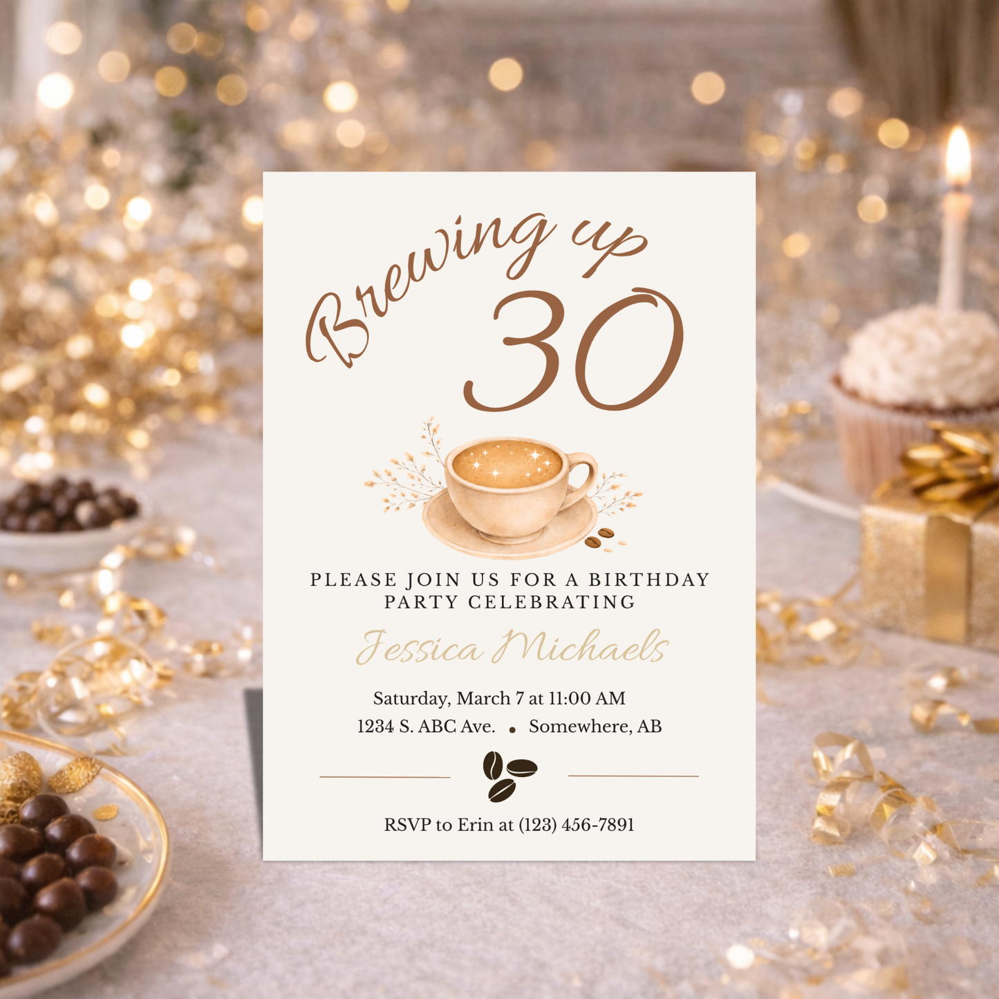 Coffee Themed 30th Birthday Party | Editable Canva Download