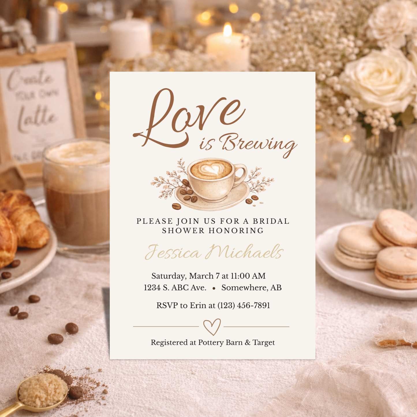 Love is Brewing Bridal Shower Invitation | Editable Canva Template | Instant Download