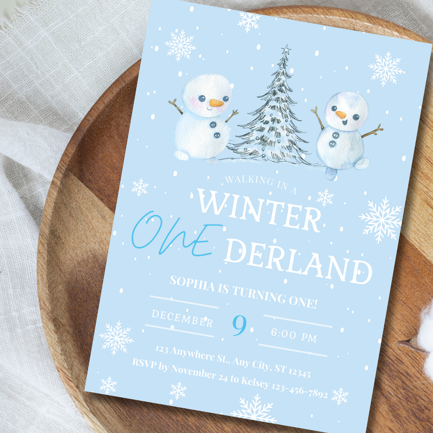 Winter ONEderland First Birthday Invitation | 5x7 Editable Canva Template