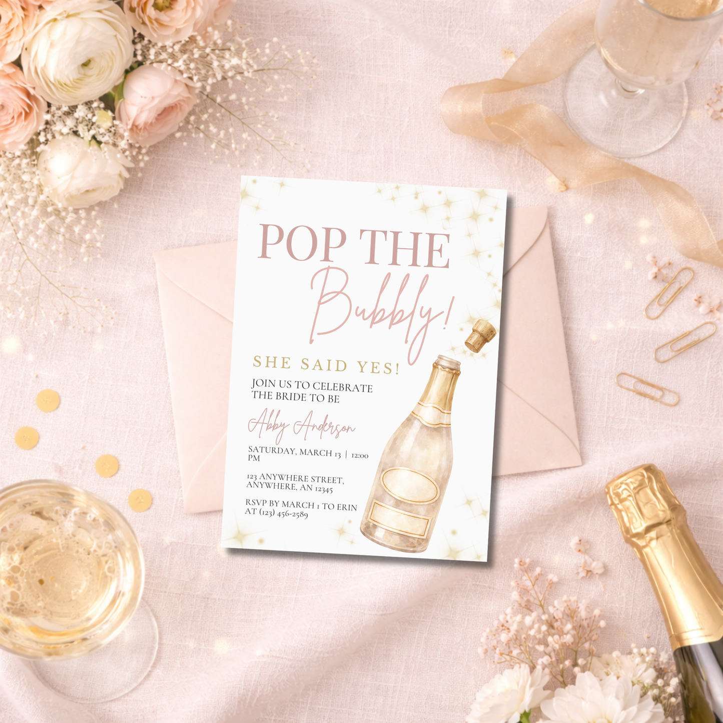 Pop the Bubbly Invitation | Pop the Bubbly Champagne Bridal Shower Party Invitation