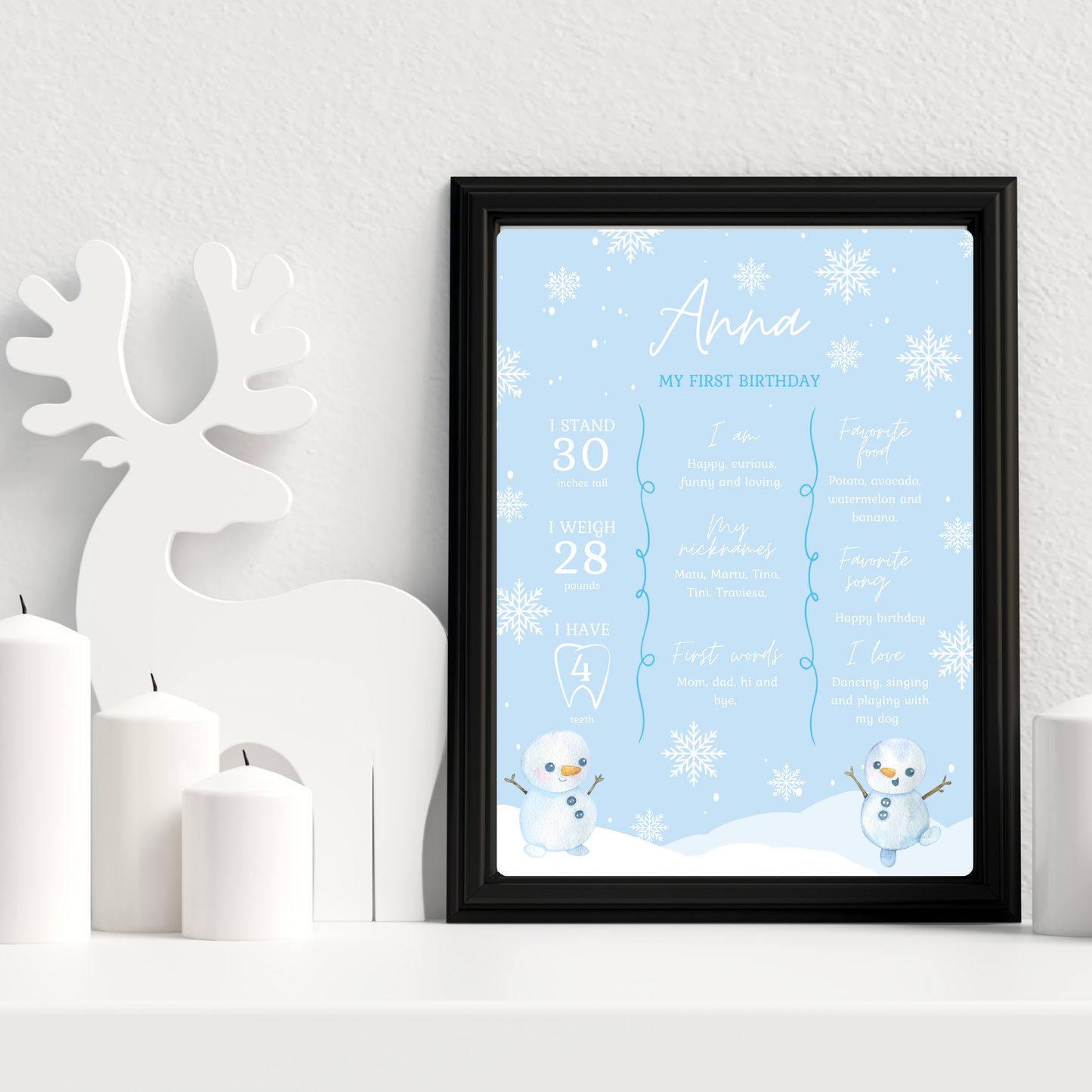Winter ONEderland Editable Milestone Poster | Neutral Winter First Birthday