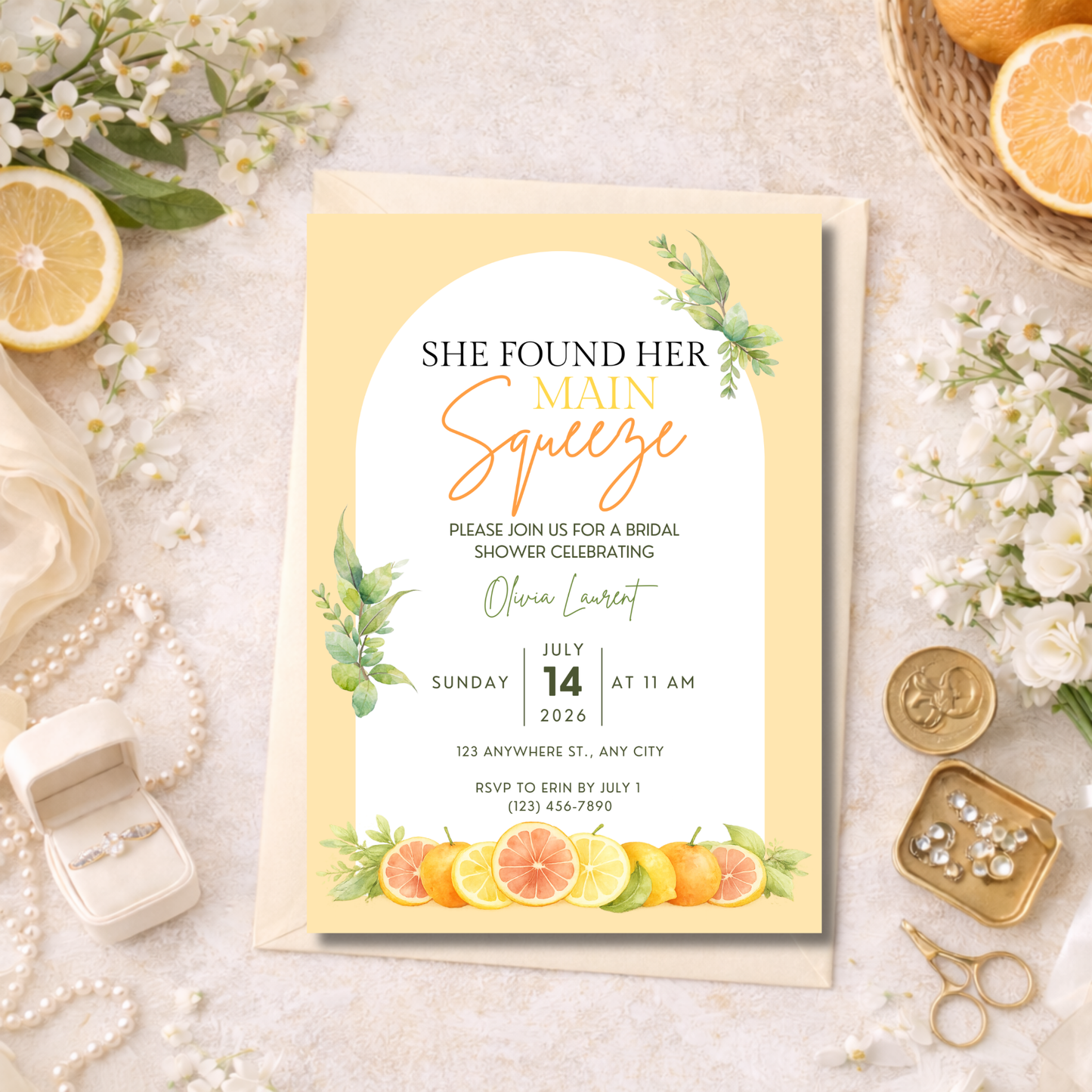 She Found Her Main Squeeze Bridal Shower Invitation | Editable Citrus Bridal Shower Invite | Digital Download