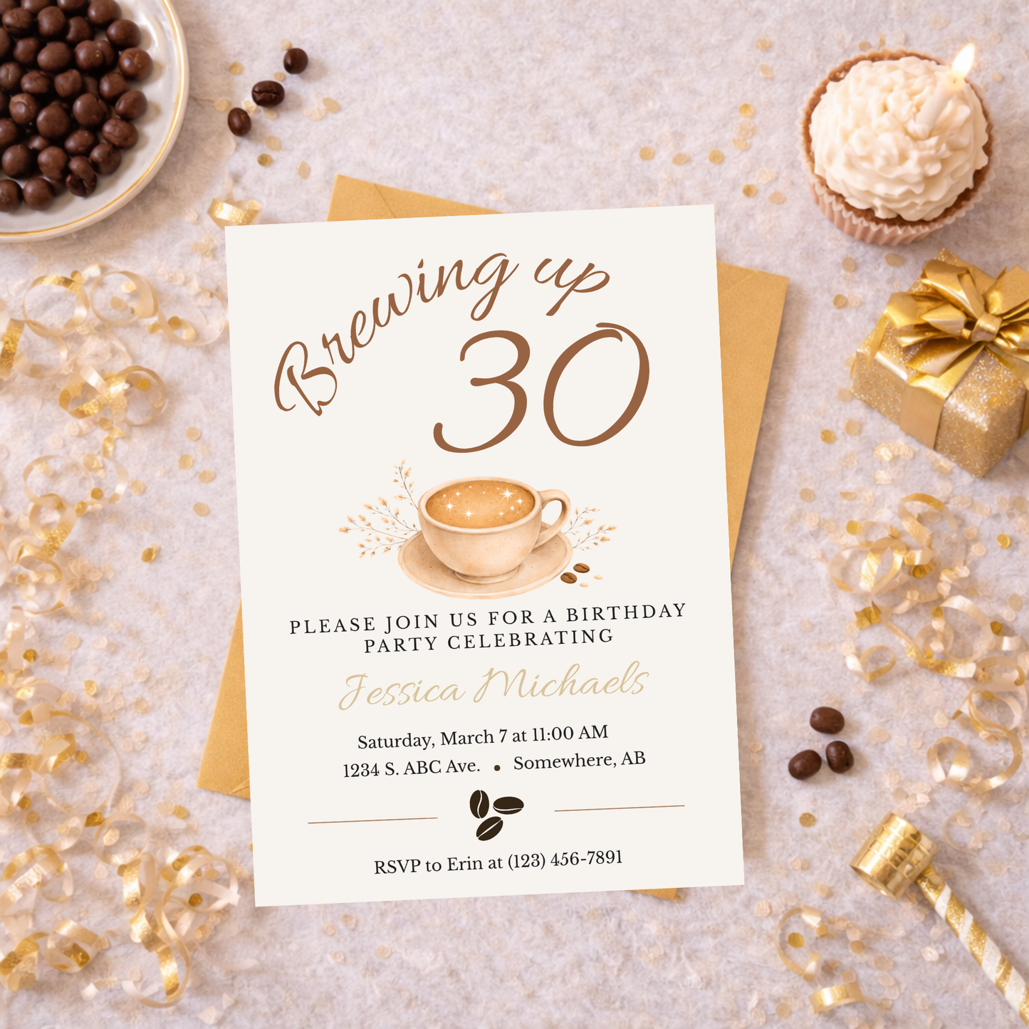 Coffee Themed 30th Birthday Party | Editable Canva Download