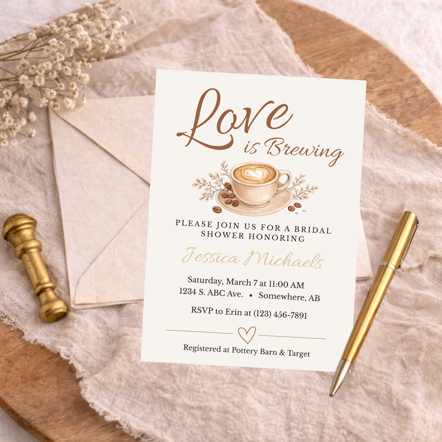 Love is Brewing Bridal Shower Invitation | Editable Canva Template | Instant Download