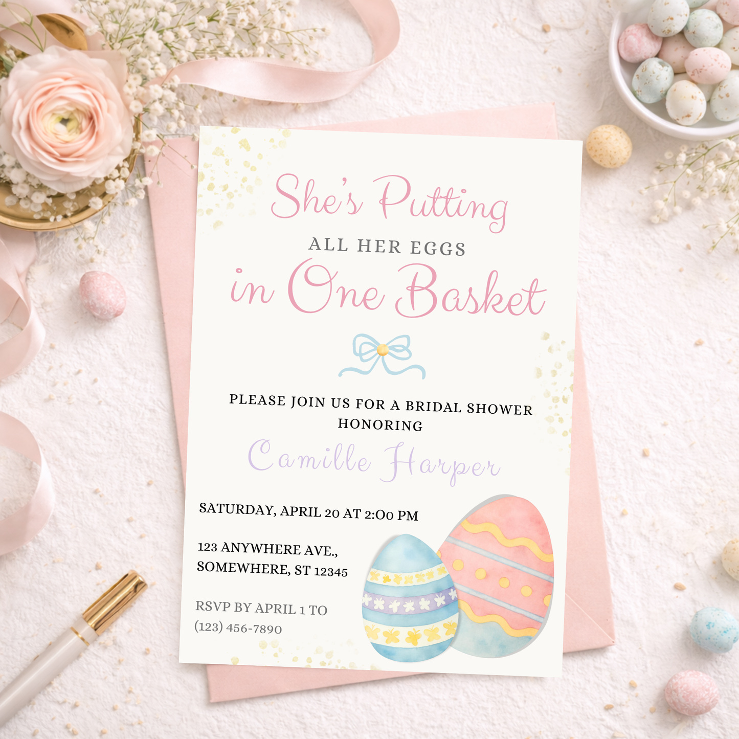 She’s Putting All Her Eggs in One Basket | Bridal Shower Invitation | Editable Canva Template