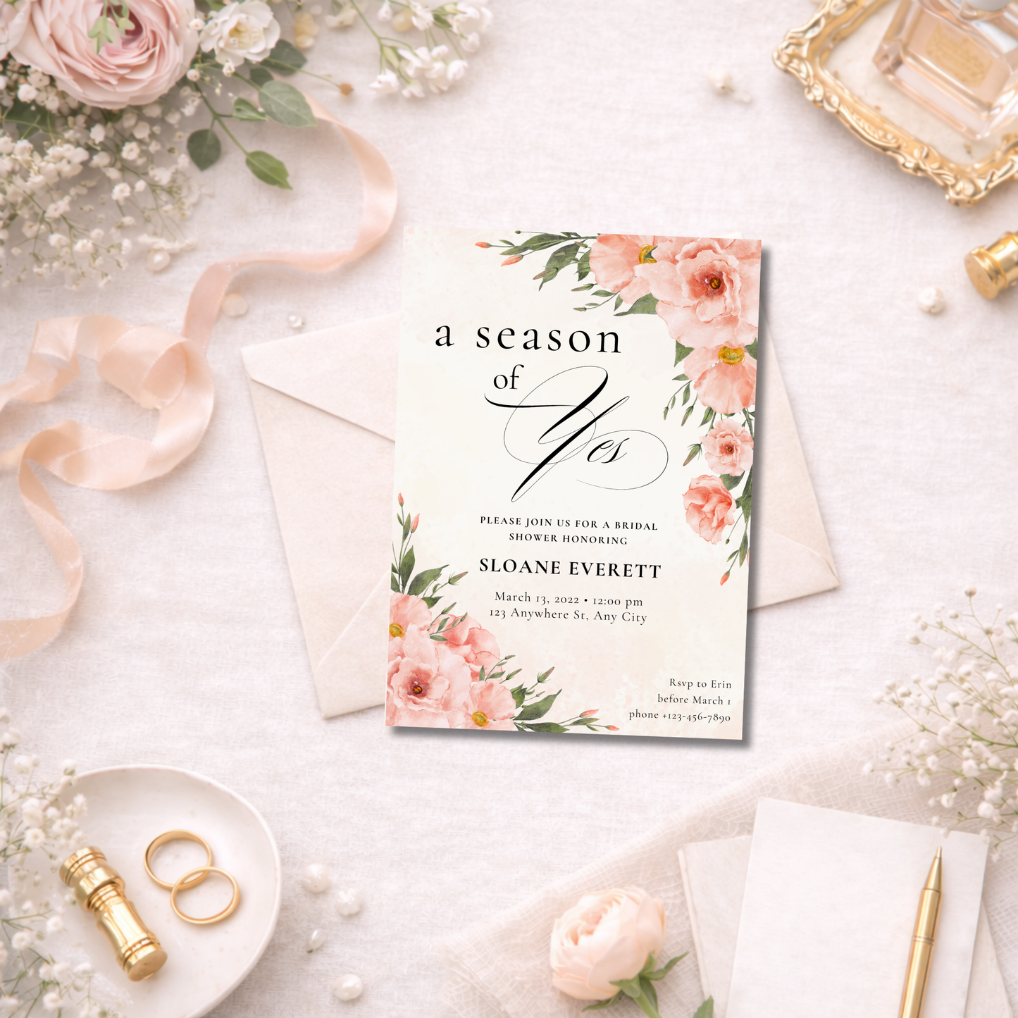 A Season of Yes Bridal Shower Digital Invitation | Editable Canva Template