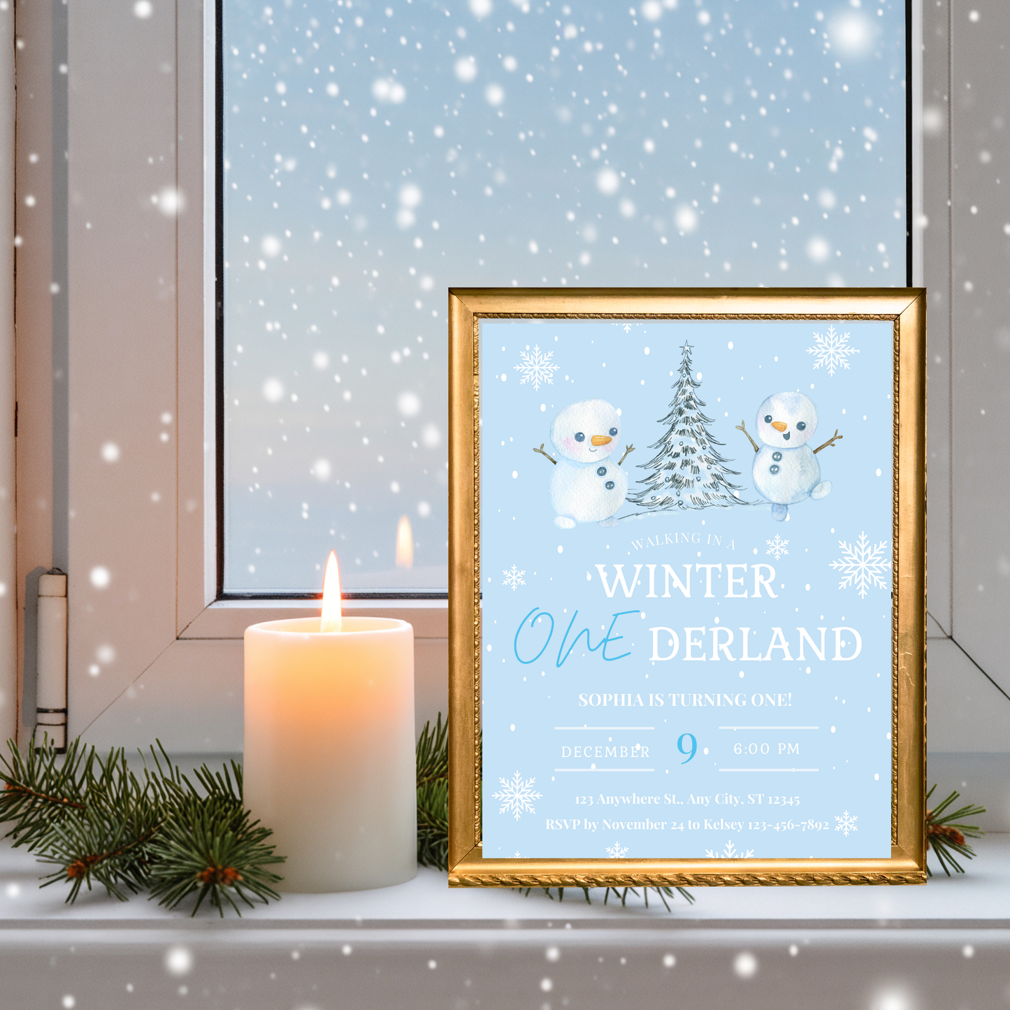 Winter ONEderland First Birthday Invitation | 5x7 Editable Canva Template