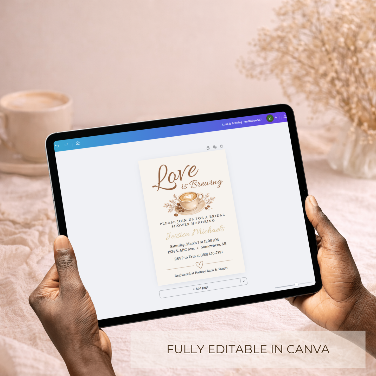 Love is Brewing Bridal Shower Invitation | Editable Canva Template | Instant Download