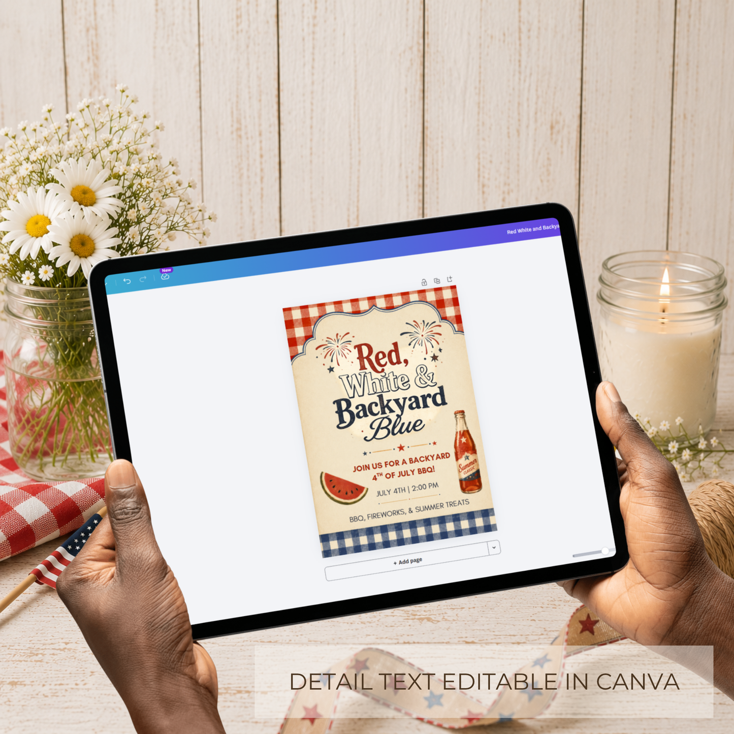 Red, White & Backyard Blue 4th of July BBQ | Editable Invitation