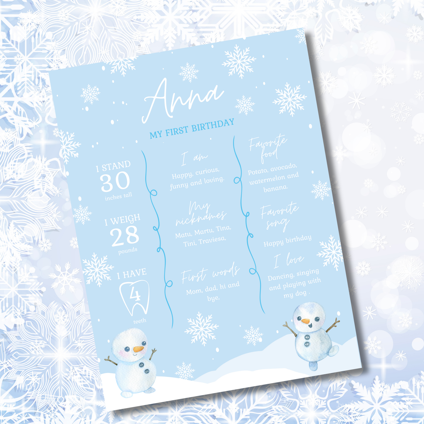 Winter ONEderland Editable Milestone Poster | Neutral Winter First Birthday