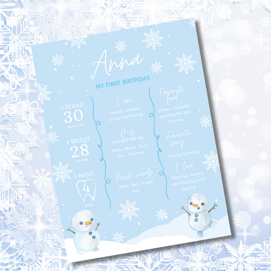 Winter ONEderland Editable Milestone Poster | Neutral Winter First Birthday