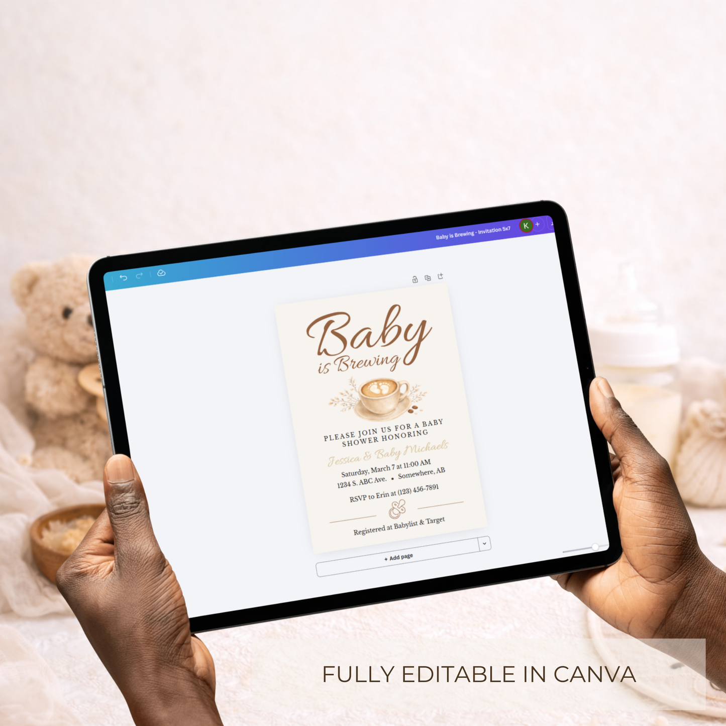 Baby is Brewing Coffee Themed Baby Shower Invitation | Editable Canva Download
