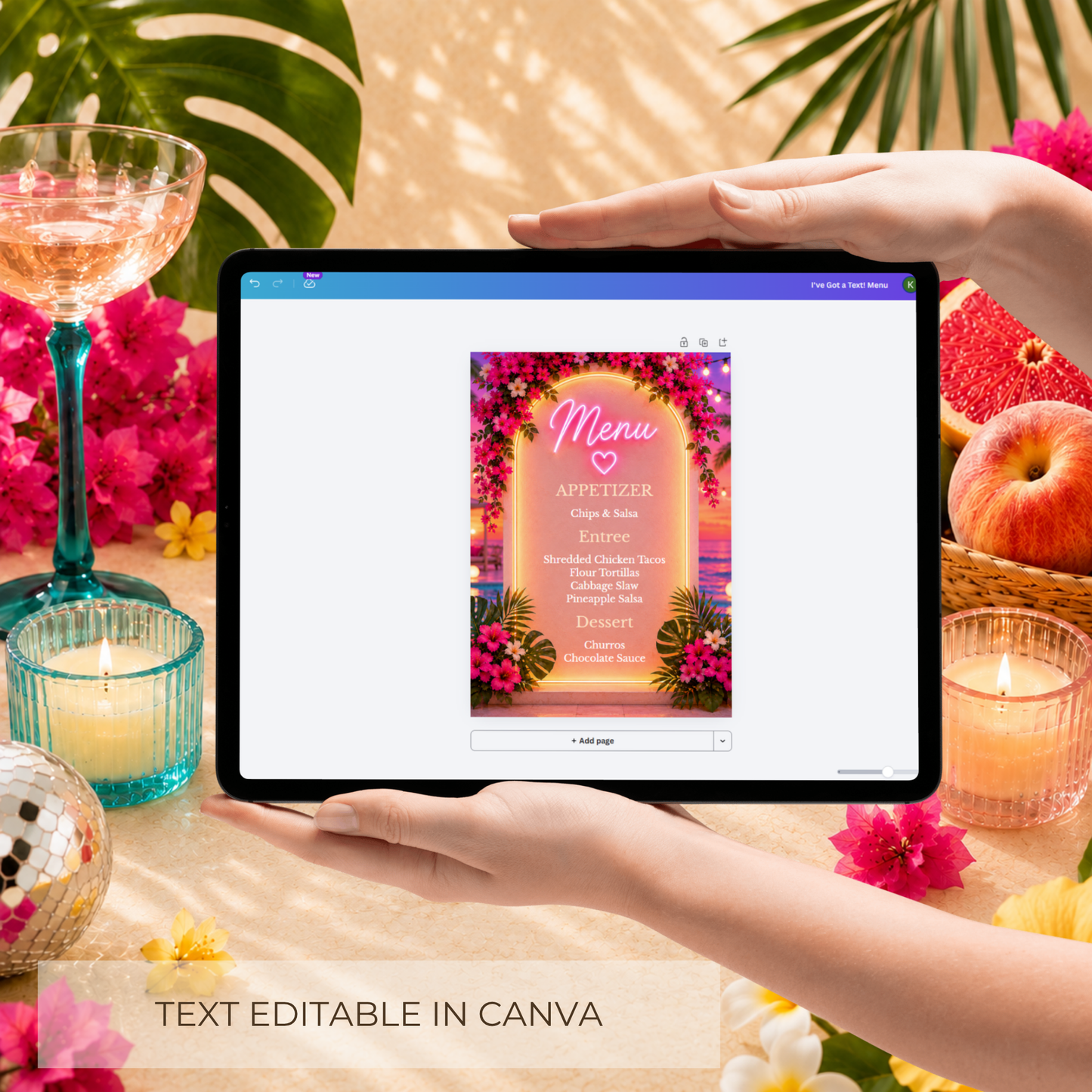 I've Got a Text Party Menu Sign Template | Tropical Villa Dinner Party Menu | Editable Canva Menu Sign | Watch Party Decor | Instant Download