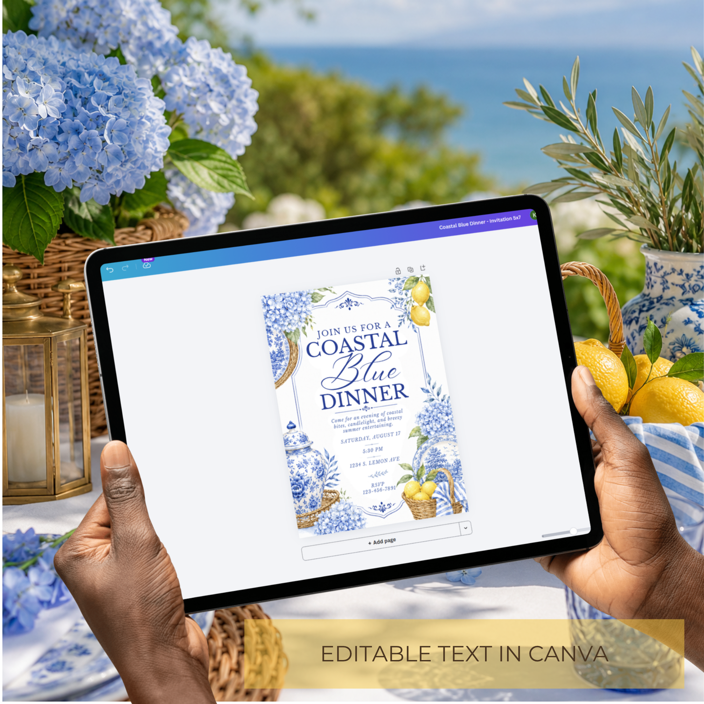Coastal Blue Bridal Shower Invitation | Amalfi Inspired Blue and White Bridal Invite