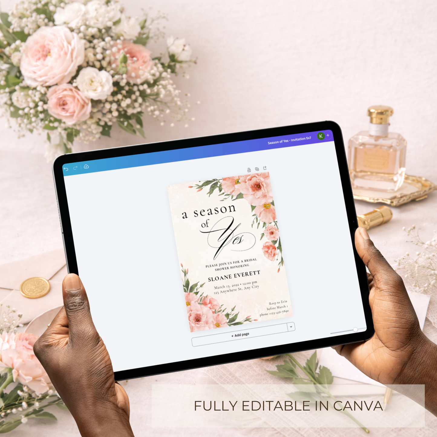 A Season of Yes Bridal Shower Digital Invitation | Editable Canva Template