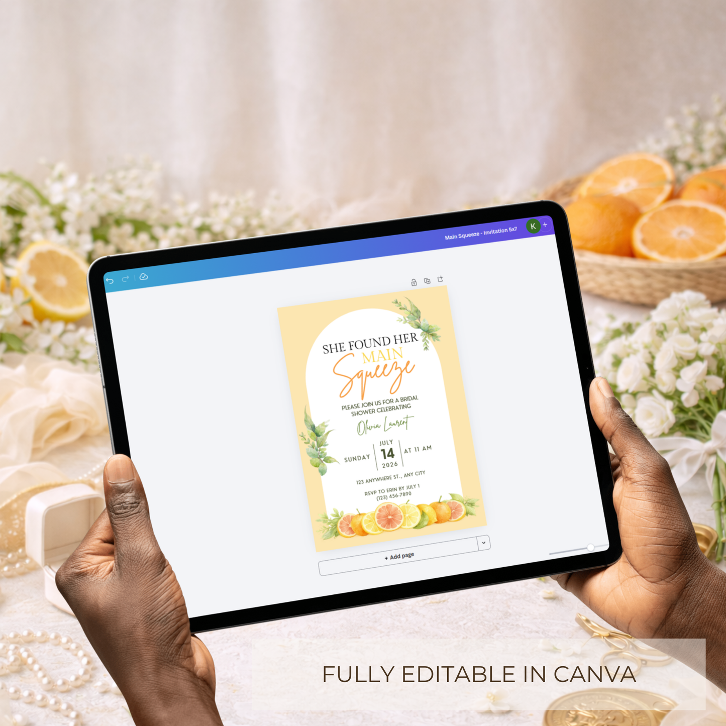 She Found Her Main Squeeze Bridal Shower Invitation | Editable Citrus Bridal Shower Invite | Digital Download
