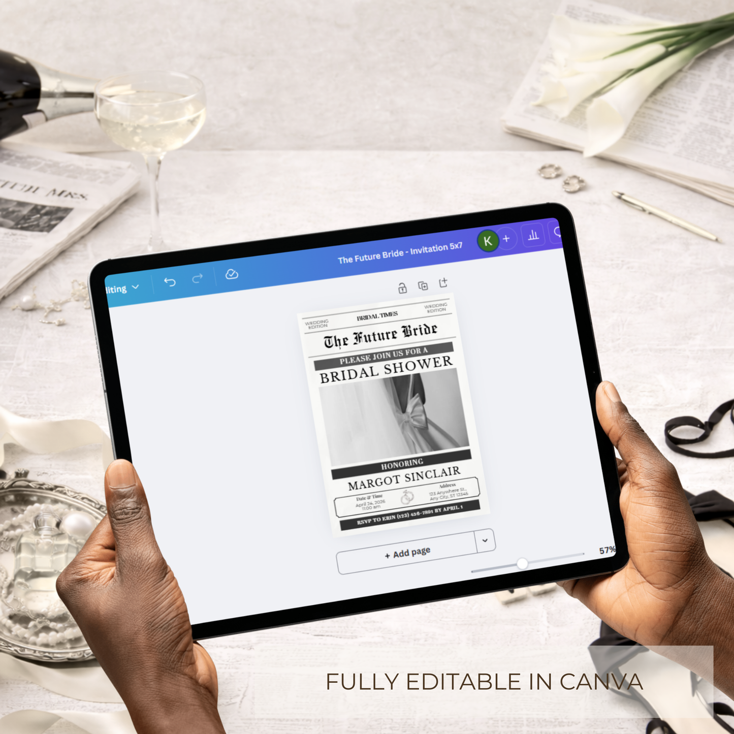 Editorial Bridal Shower Invitation | Newspaper Style | Editable Canva Template