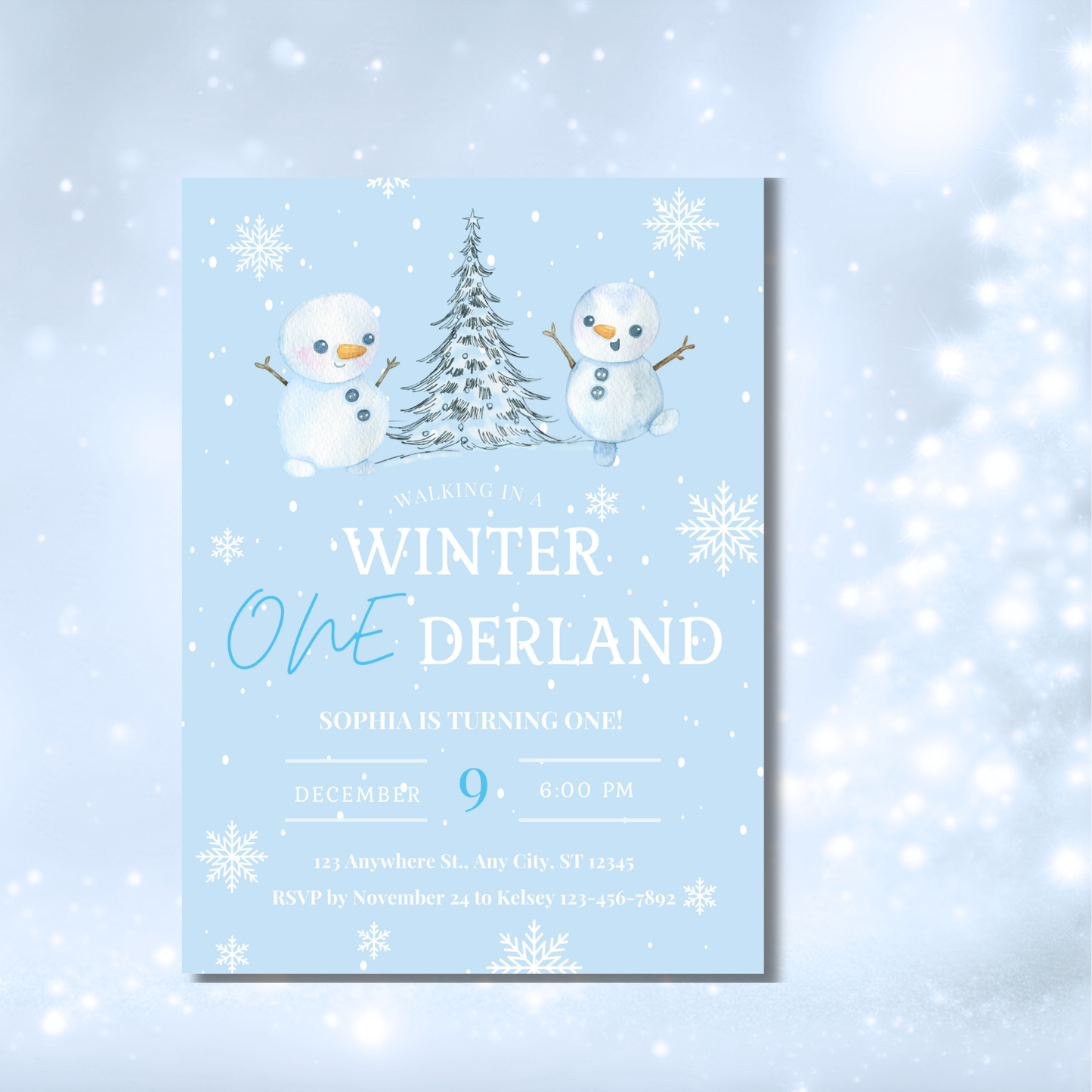 Winter ONEderland First Birthday Invitation | 5x7 Editable Canva Template