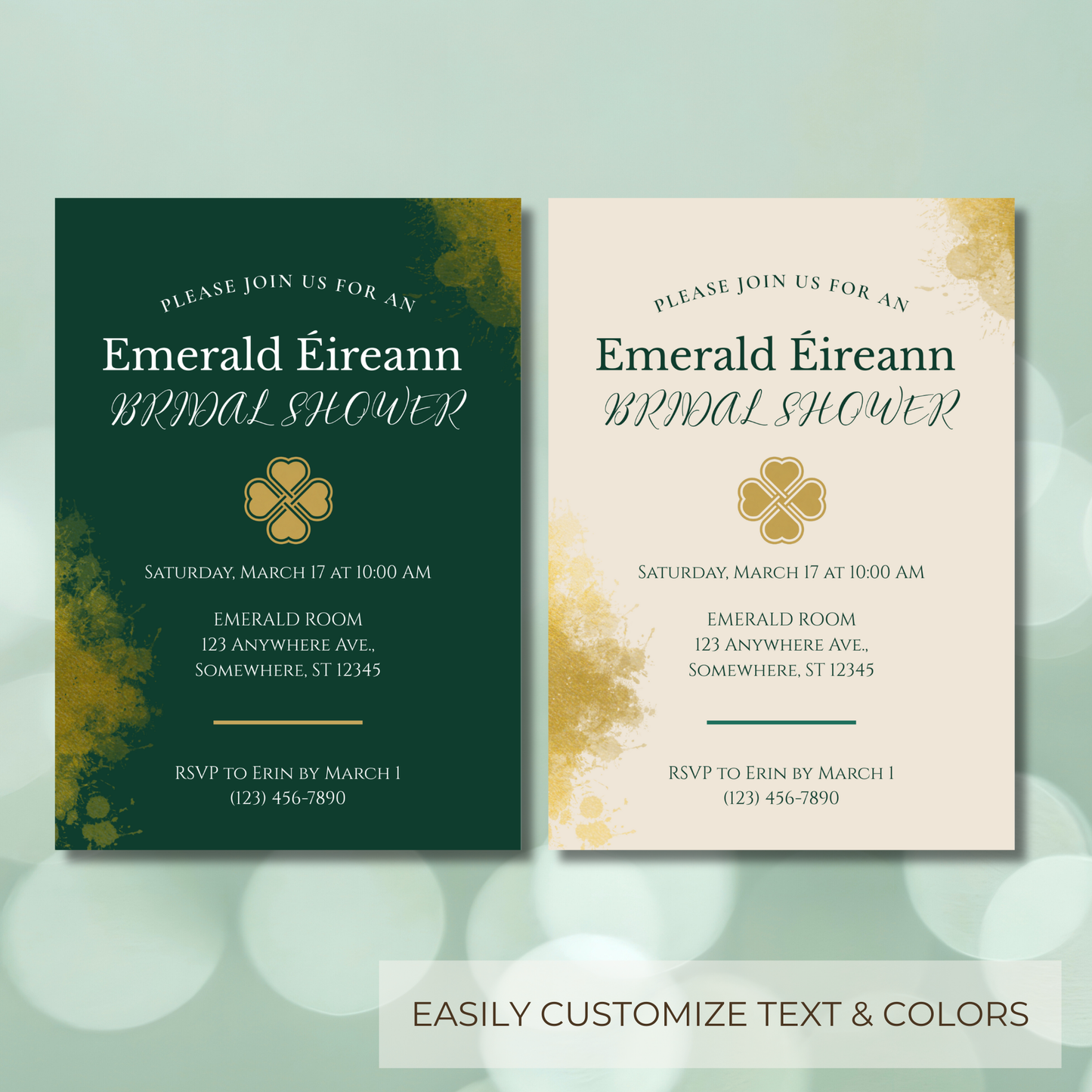 Emerald Éireann Bridal Shower Invitation | Editable Canva Template