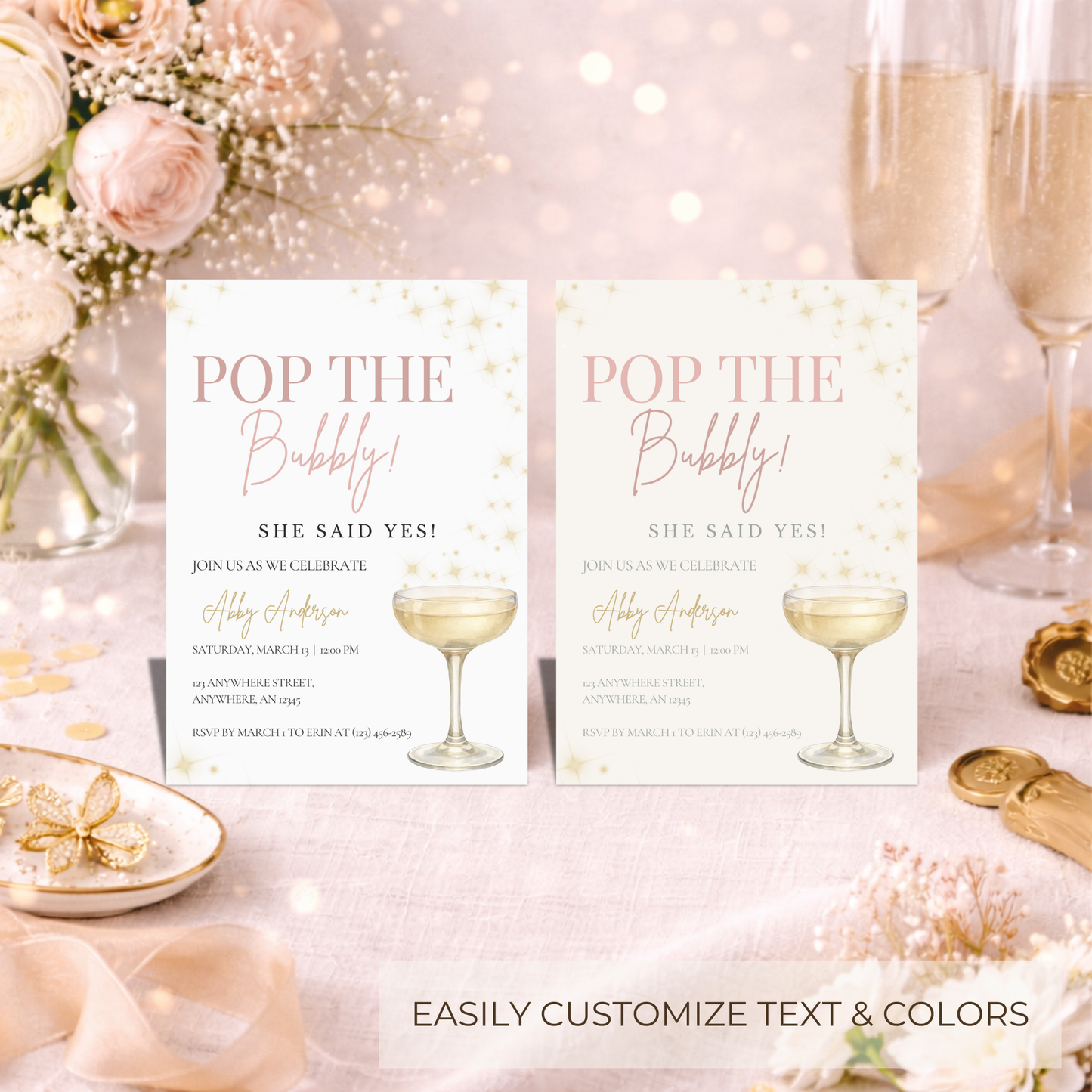 She Said Yes Invitation | Pop the Bubbly Champagne Bridal Shower Party Invitation