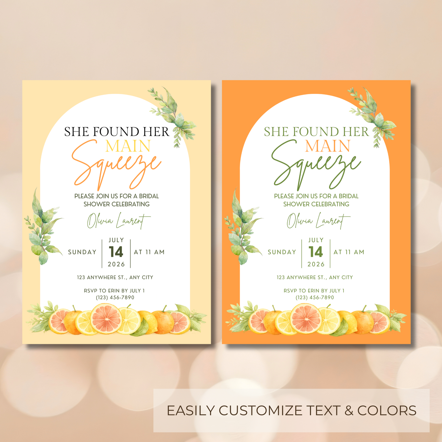 She Found Her Main Squeeze Bridal Shower Invitation | Editable Citrus Bridal Shower Invite | Digital Download