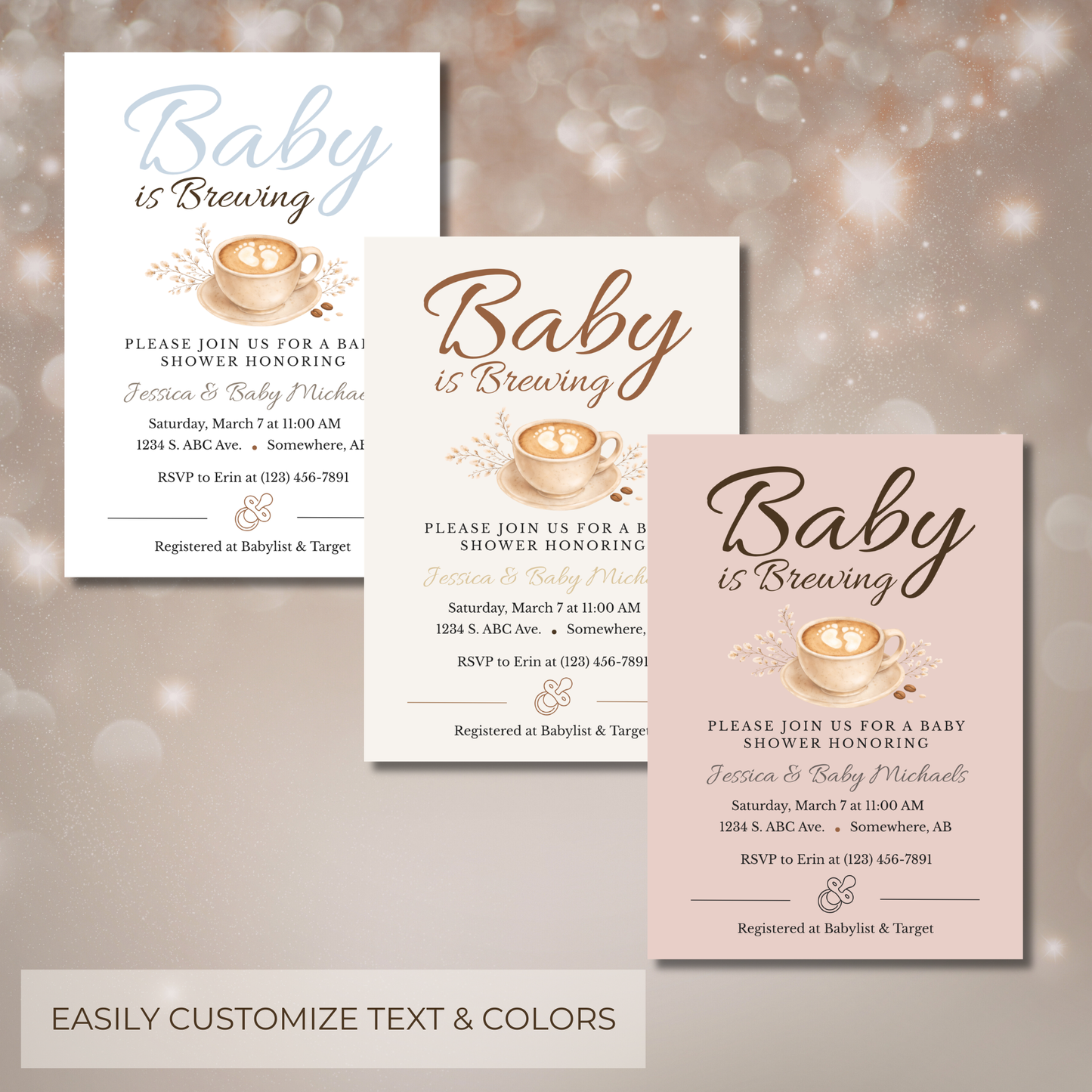 Baby is Brewing Coffee Themed Baby Shower Invitation | Editable Canva Download