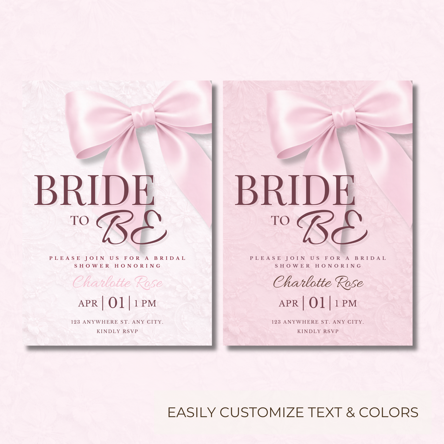 Bride to Be Coquette Pink Bow Bridal Shower Invitation | Editable Canva Template