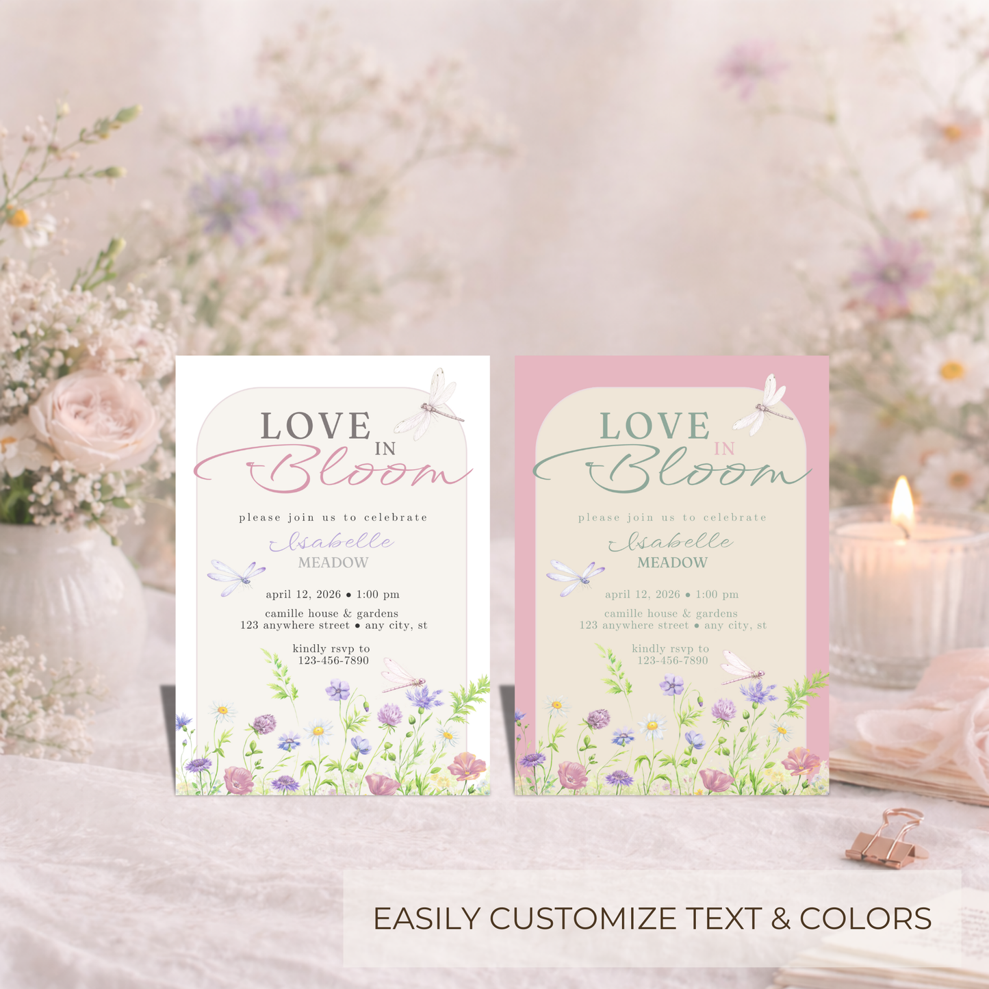 Love in Bloom Bridal Shower Invitation | Editable Wildflower Canva Template